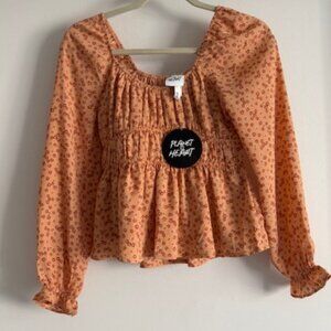 NWT Planet Heart Puffed-Sleeve Peplum-Hem Top size XS